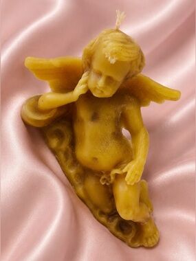 RARE Fine Art Beeswax Bees Wax Candle Baby Angel Cupid Vintage Antique Original